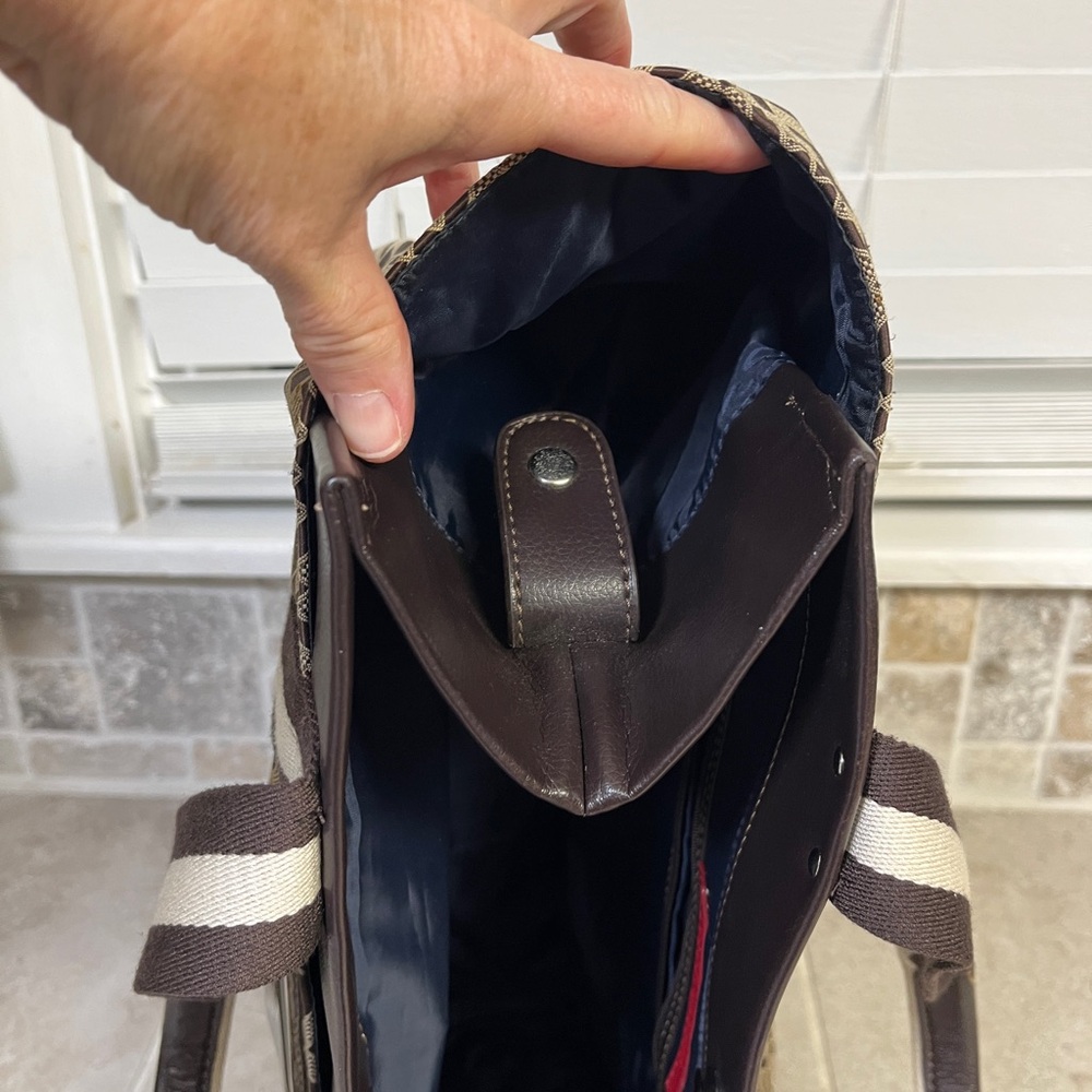 Tommy Hilfiger Brown & Black Tote Bag with Signature Pattern, EUC, clean, wide! - Picture 4 of 5